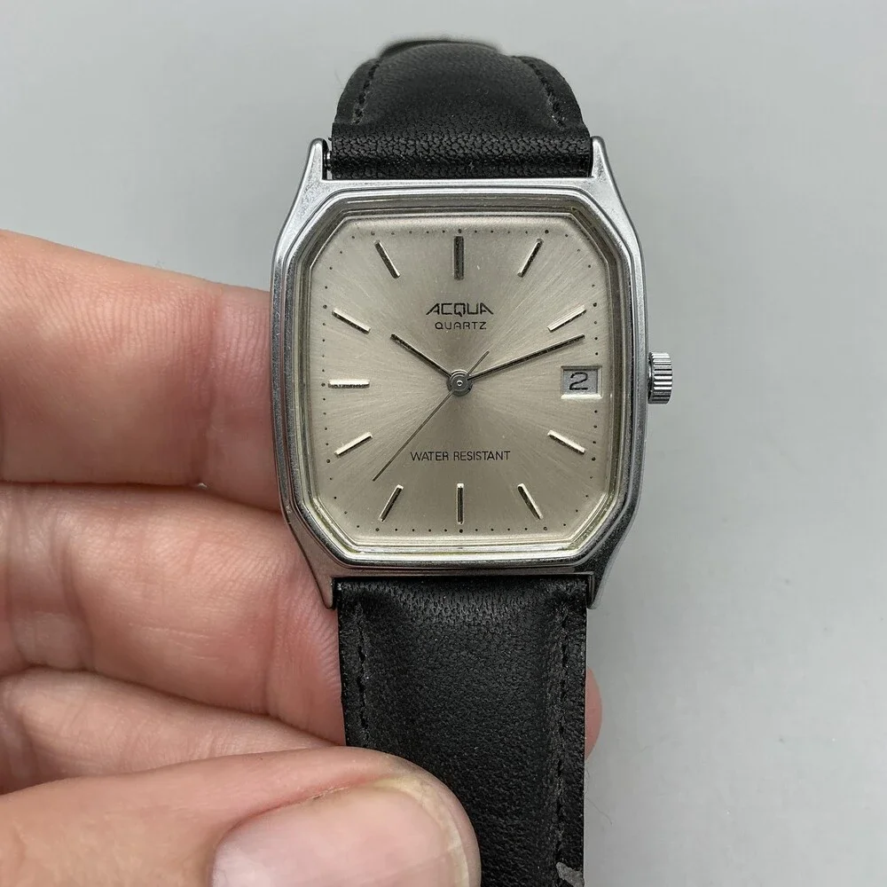 Acqua Womens Watch 28mm Silver Tone Date Octagon Leather Band New Battery